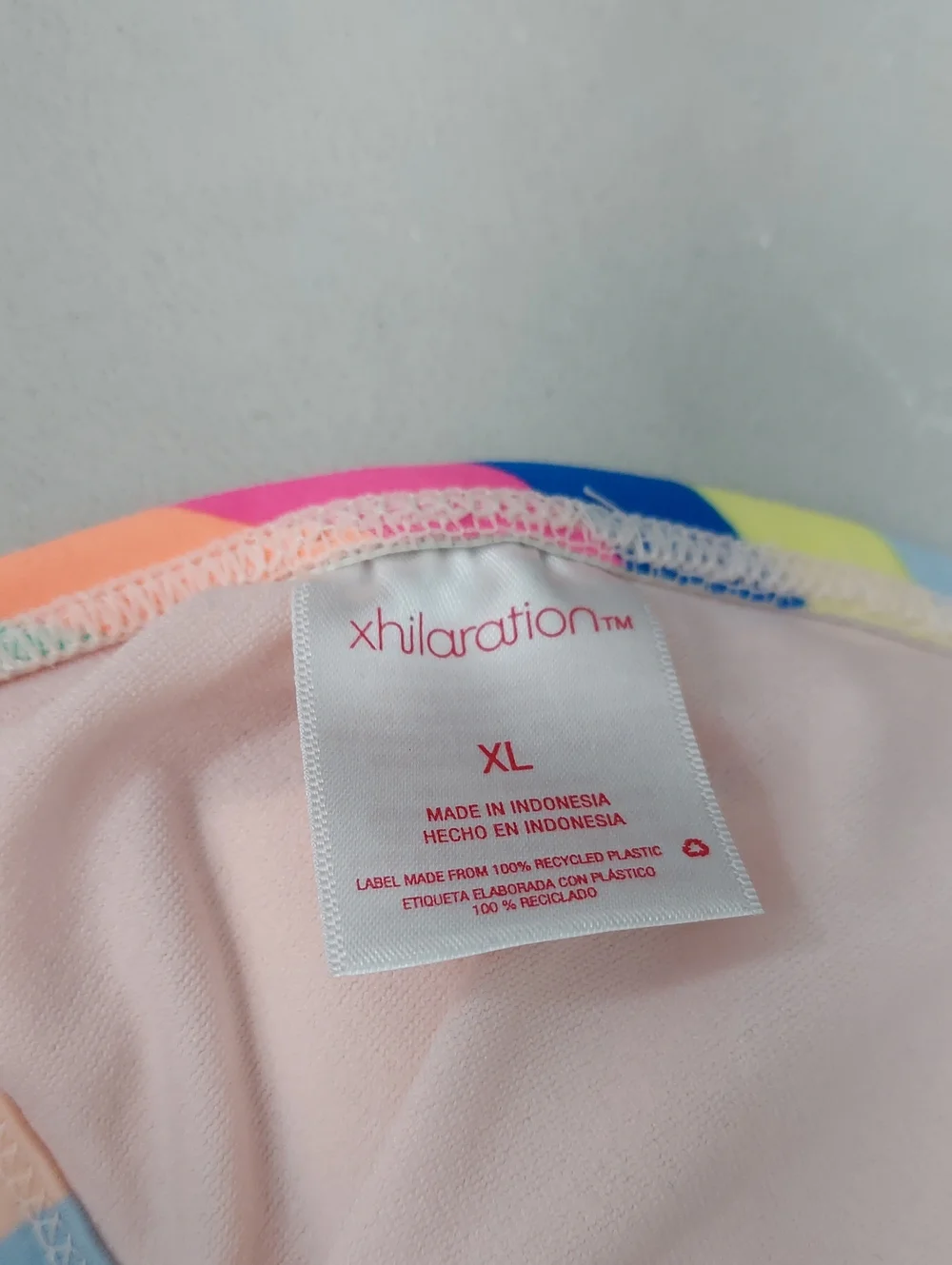 Xhileration Bikini Top, Size XL, Striped Colorful, Front Close, T-Back